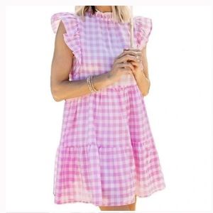 ENTRO light pink gingham dress